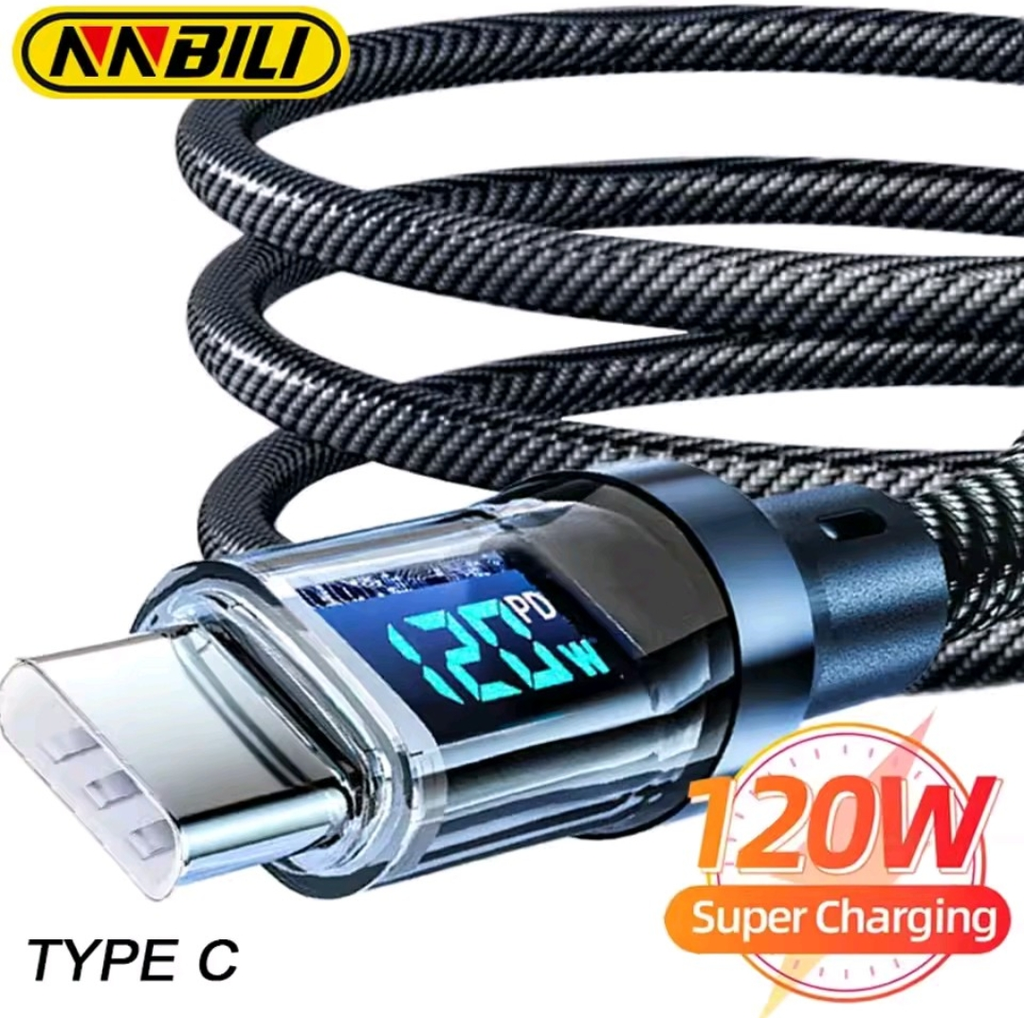 NNBILI 120 واط نوع C إلى نوع C كابل الهاتف كابل شحن سريع للغاية مع شاشة LED USB إلى سلك بيانات من النوع C لهواوي oppo vivo